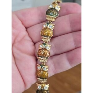 Kenneth Jay Lane Owl Bracelet Enamel Rhinestone Signed Vintage Rare Stunning!!!
